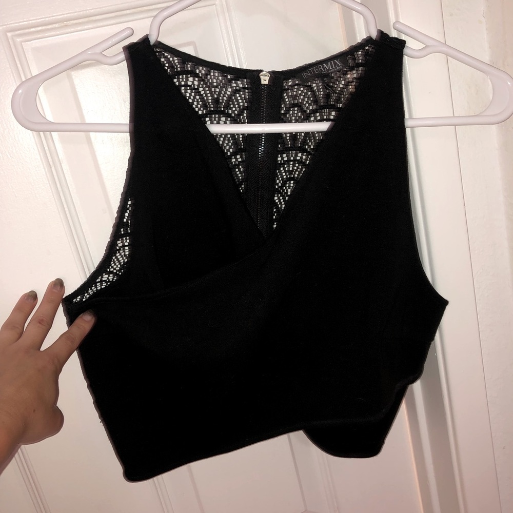 INTERMIX Black Lace Crop Top Zipper in Back